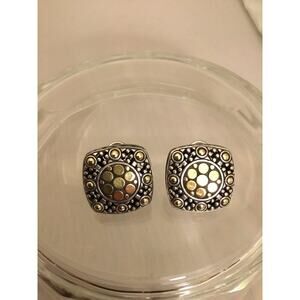 Vintage John Hardy 18k gold & 925 silver Jaisalmer Dot Square Earrings RARE